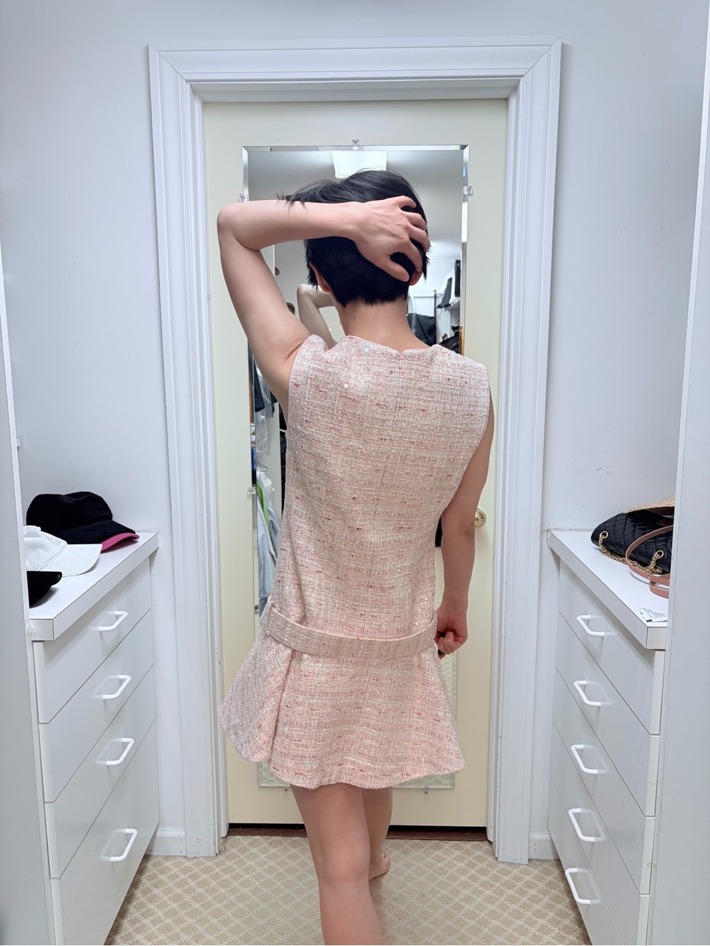 NWOT Self-Portrait Pink Tweed Sleeveless Belted Mini Dress, Size US 6 - Picture 6 of 16